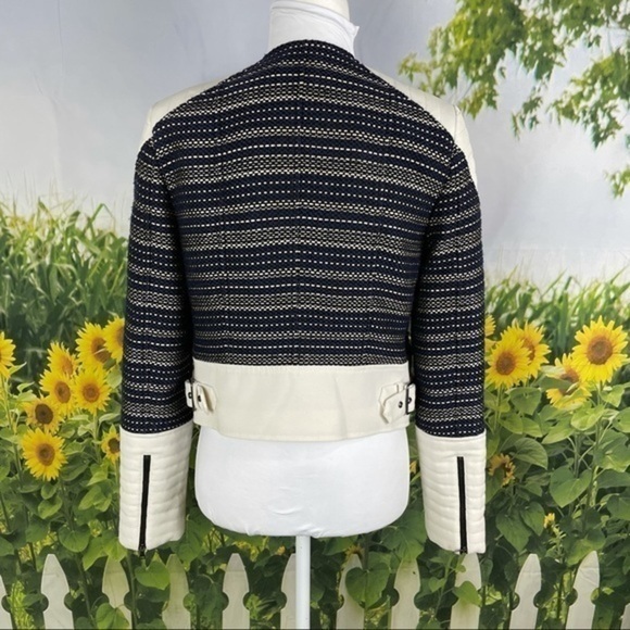 BCBG Navy Gold Cropped Moto Jacket Small - Picture 11 of 14